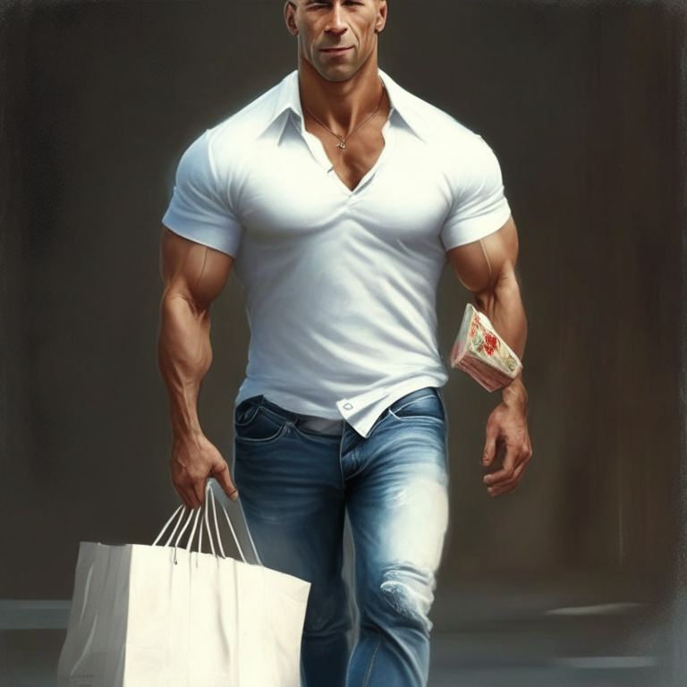 a man who looks like Dominic Toretto, dressed in a white shirt and jeans, carrying gifts while walking