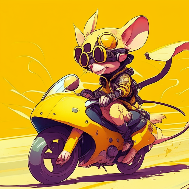 Pretty anime big mouse with yellow colour, sunglasses, ride on motorcycle 🏍️