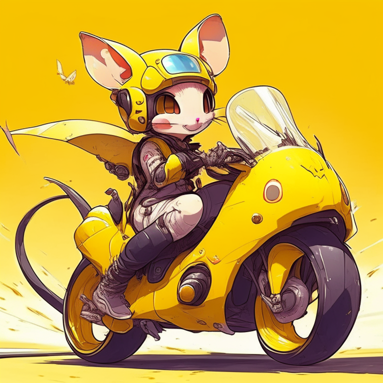 Pretty anime big mouse with yellow colour,ride motorcycle 🏍️