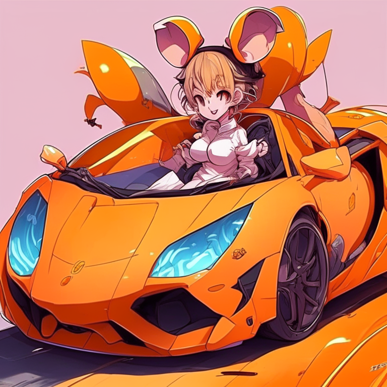 Pretty anime big mouse with orange colour,ride Lamborghini 