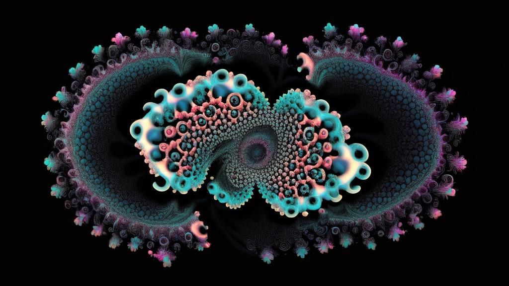 a fractal pattern with pastel colors on a black background