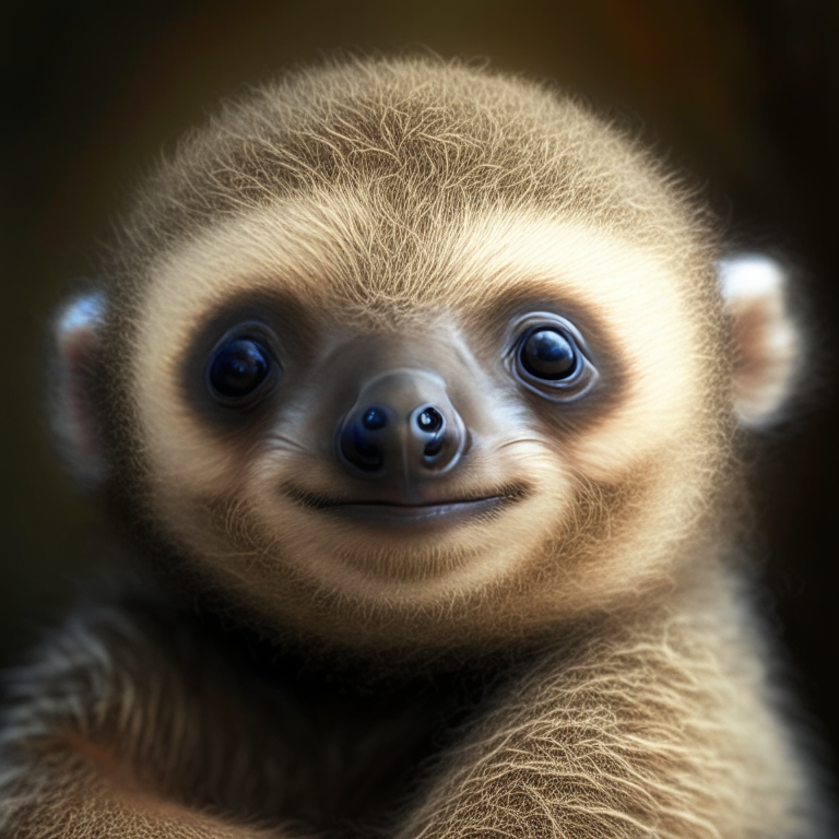 A portrait of a hyperrealistic  cute  baby sloth 