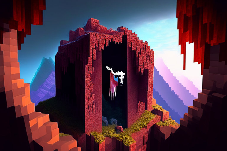 a nether portal on a mountainous cliff with Minecraft goats