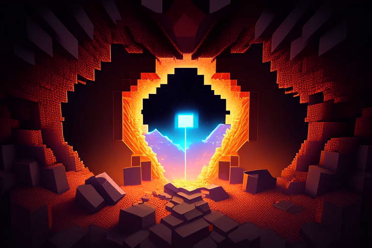 a Minecraft-style image with a Nether portal