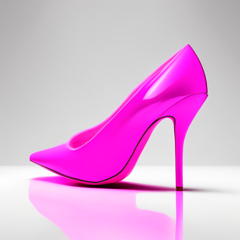 a neon pink high heel shoe on a white background, product image, 8k