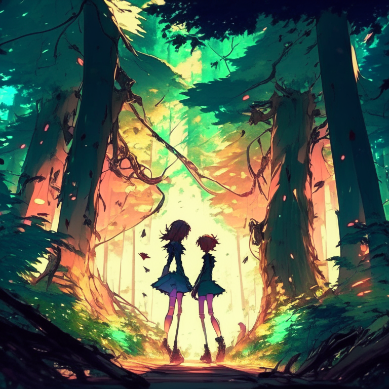 Background forest, tow lovers anime, dance 