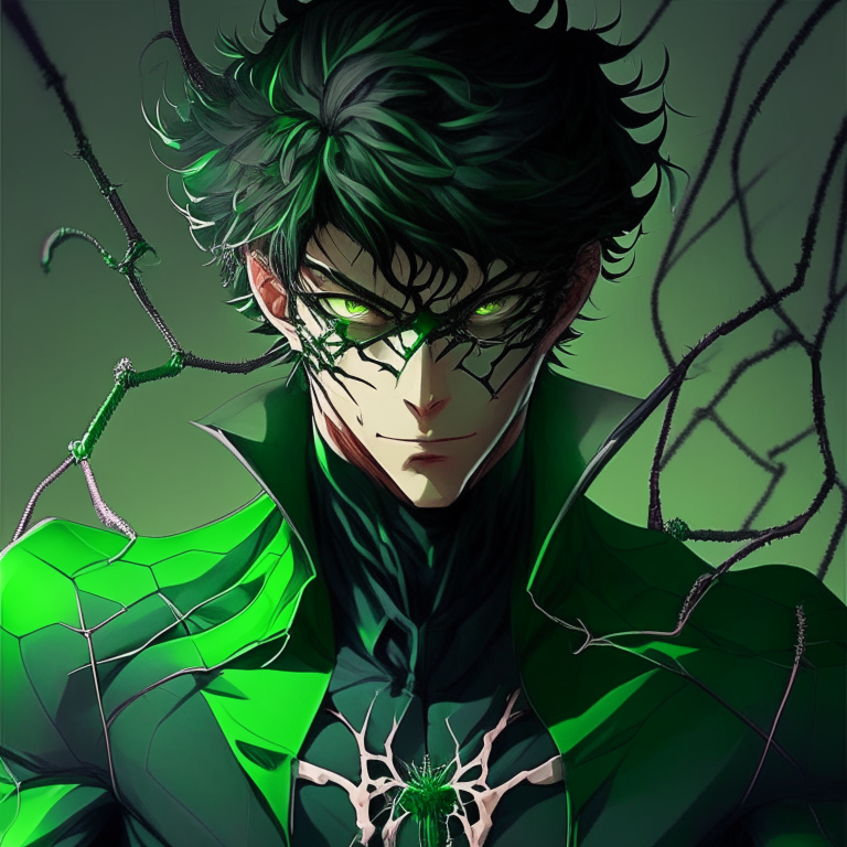 Handsome anime spider 🕷️ man, with green 