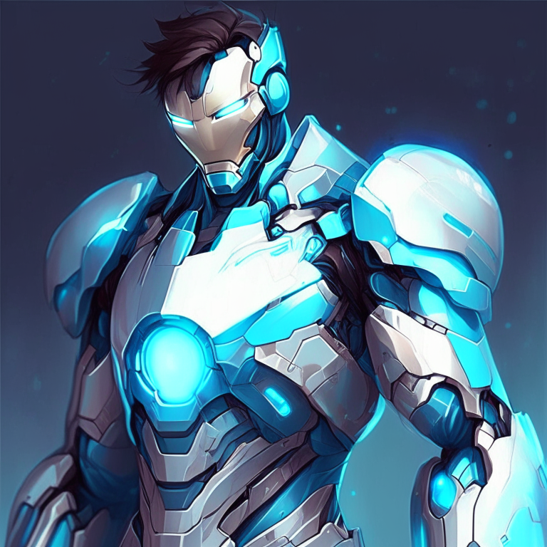 Handsome anime Iron man , with light blue colour 