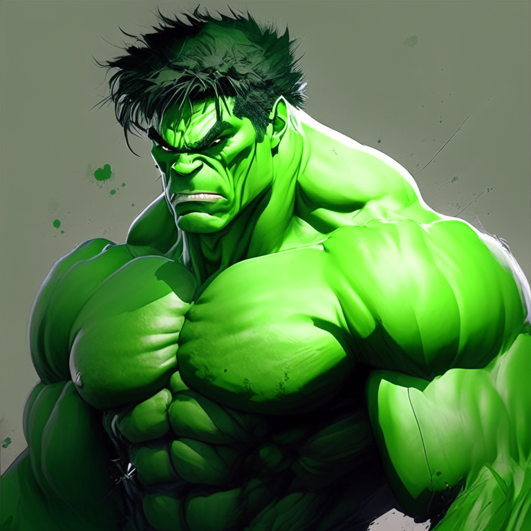 Handsome anime Hulk, with green colour 