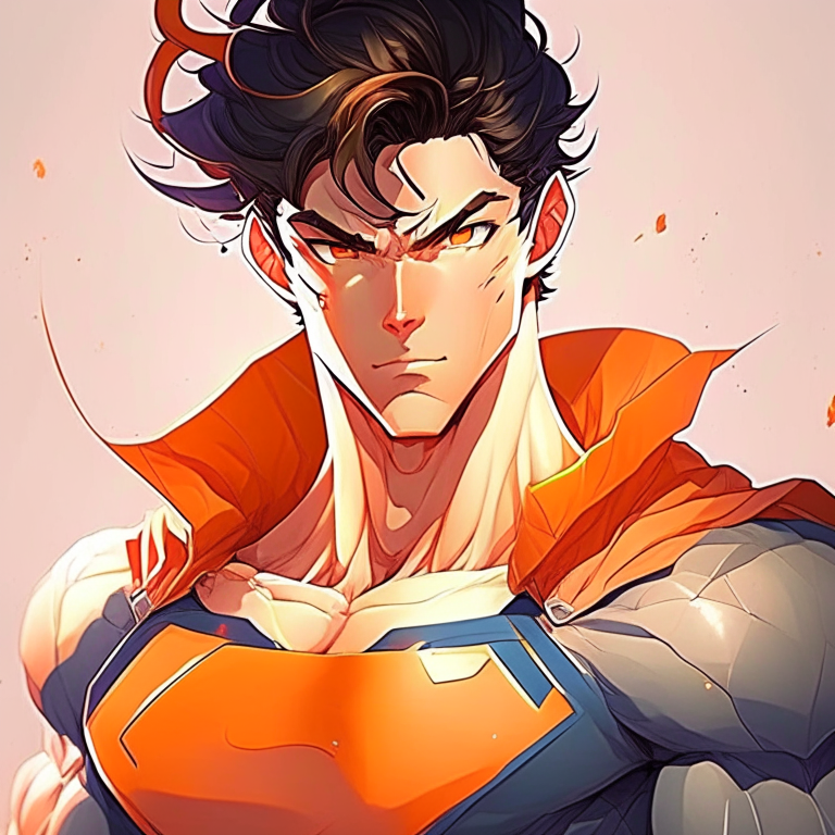 Handsome anime super man, with orange colour 