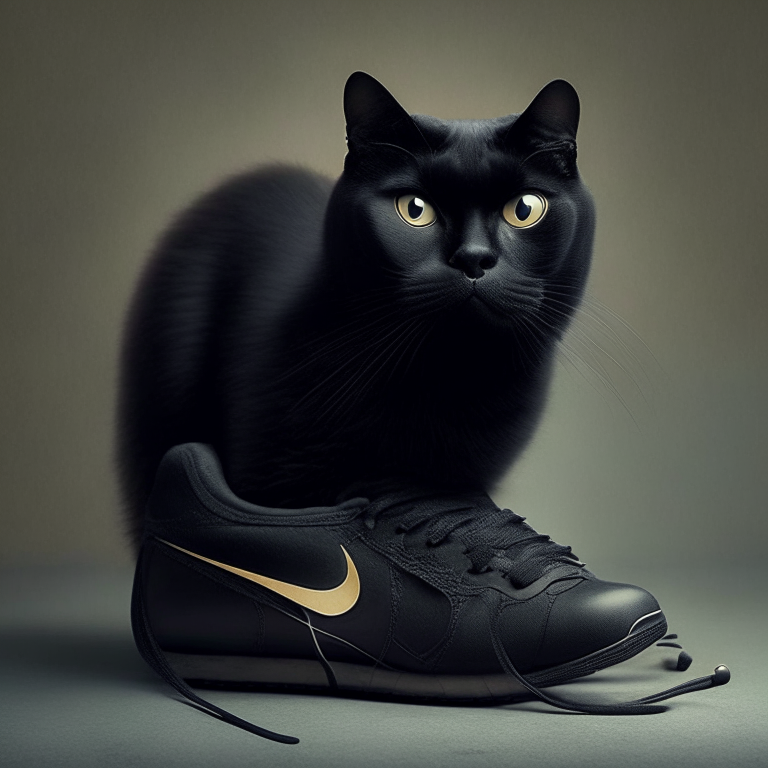 a black cat wearing Nike shoes