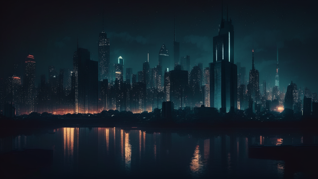 a city skyline at night