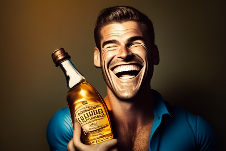 a man holding the bottle of the promoted alcohol and smiling