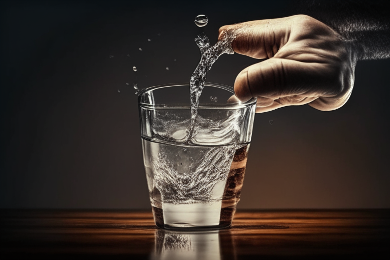 a person pouring a drink into a glass and taking a sip, impressed and satisfied