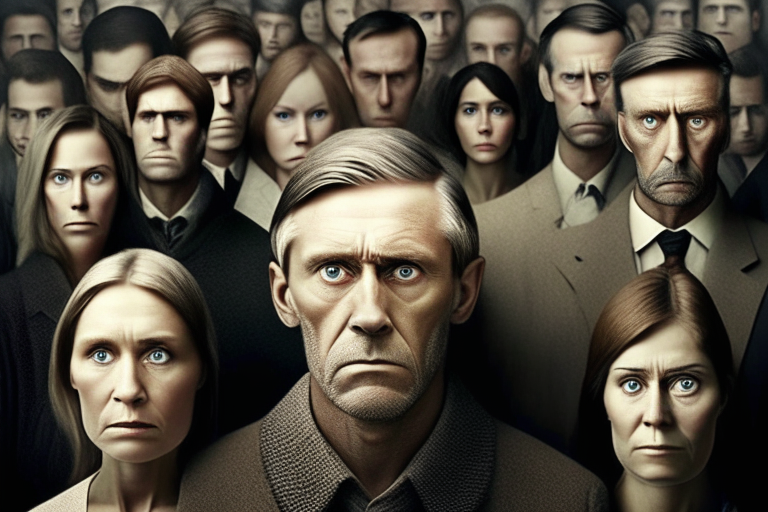 a group of people with clear faces and a man in the center who looks like the man in image-10