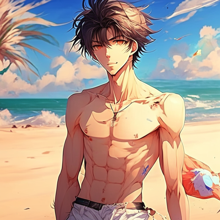 Handsome anime in the beach, 