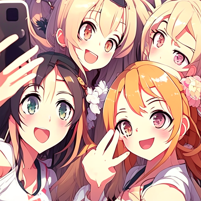 Group of  anime girls, selfie 