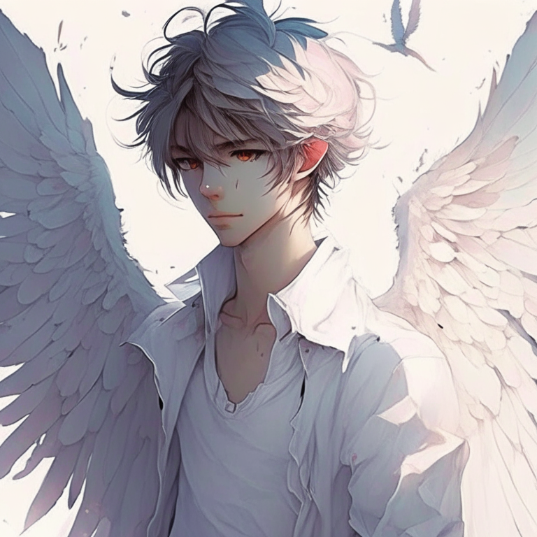 Pretty anime guy with wings، white colour 
