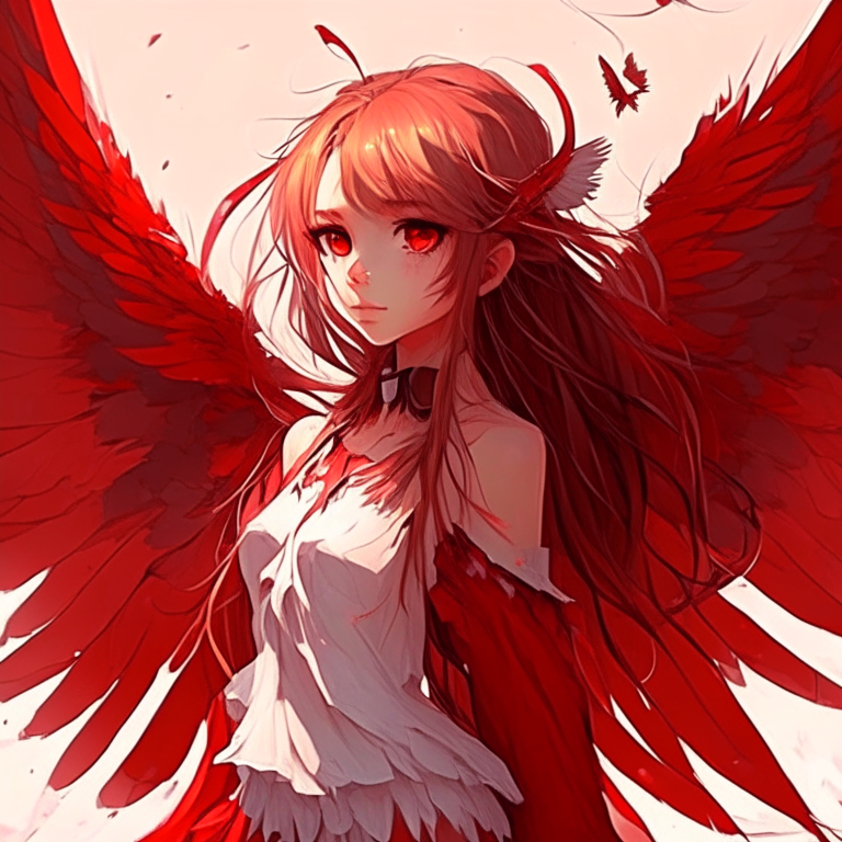 Pretty anime girl
with wings، red colour 
