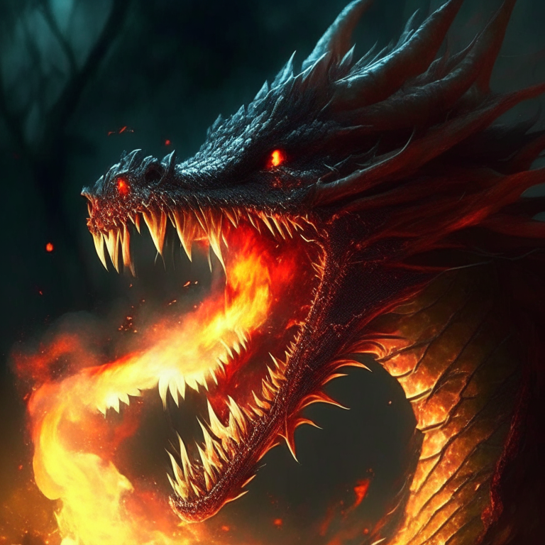 Dragon 🐉 anime, fire for his mouth, background, nature 