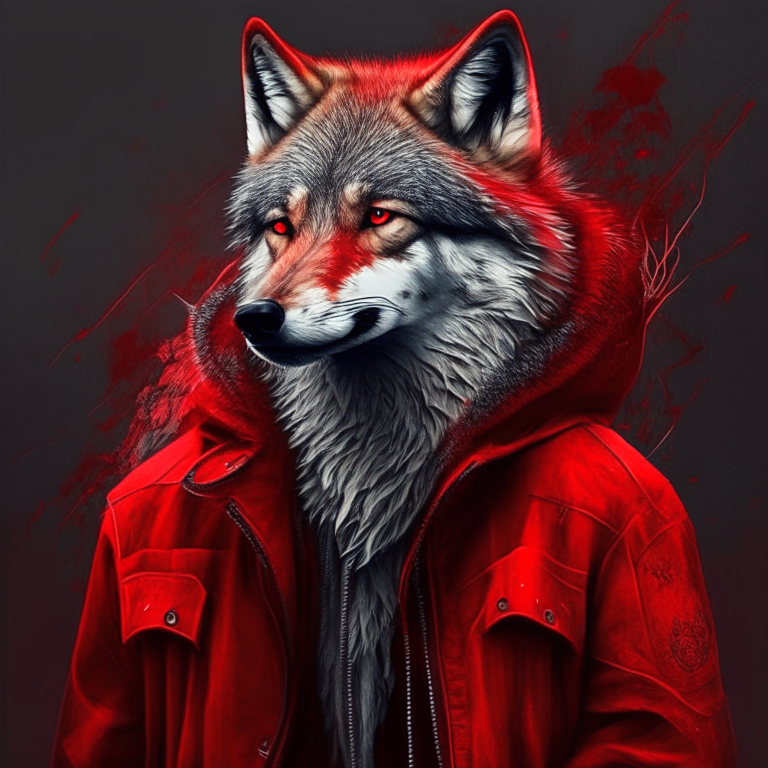 Beautiful  wolf , red  colour, jacket 