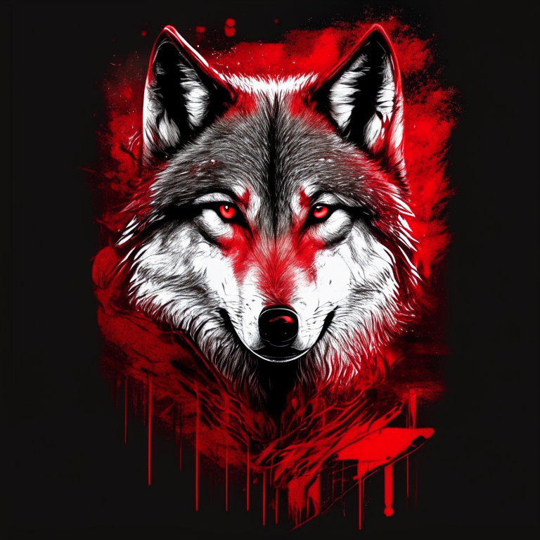 Beautiful  wolf , red  colour, t-shirt 