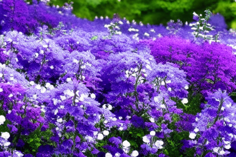 a beautiful garden of purple flowers