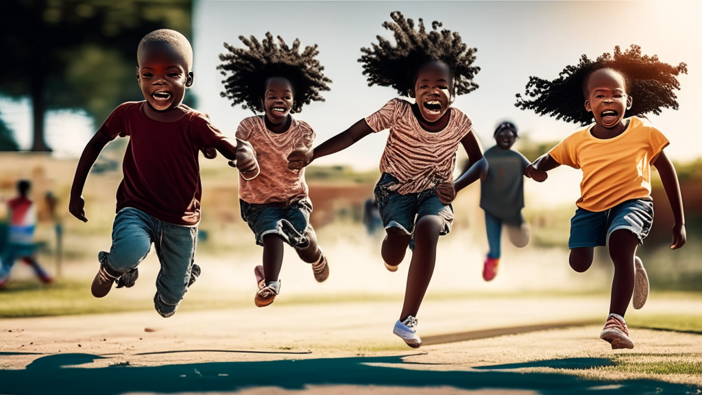 black kids running around a playground having fun