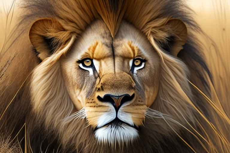 a lion in the savannah, staring at the camera, detailed fur, masterpiece, sharp focus