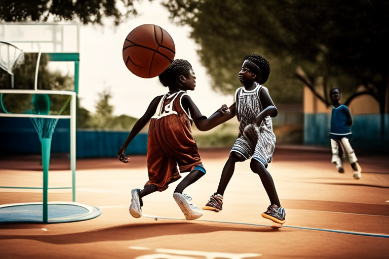 African American kids playing basketball in the playground