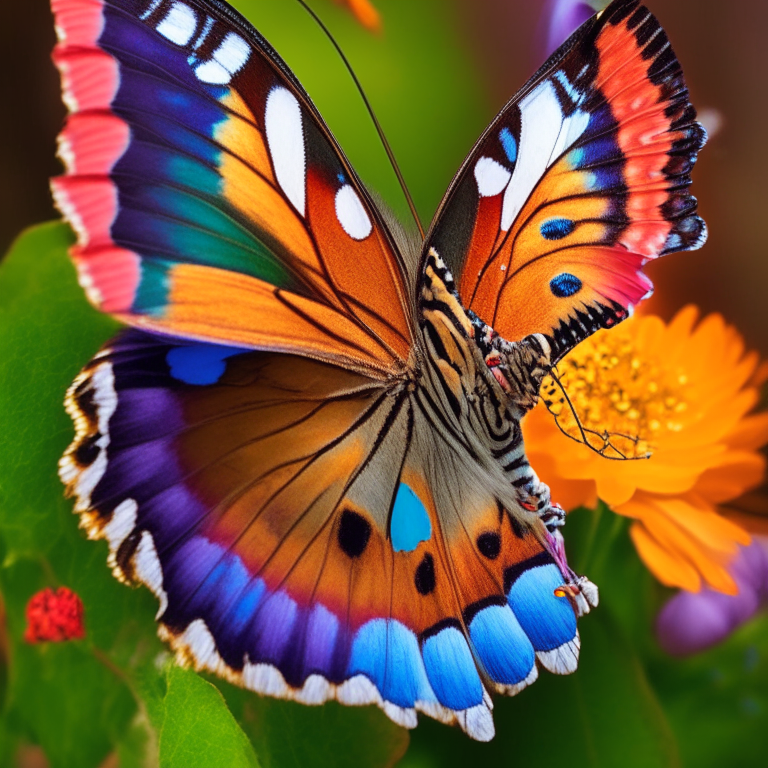 A portrait of a colourful butterfly on a beautiful flower