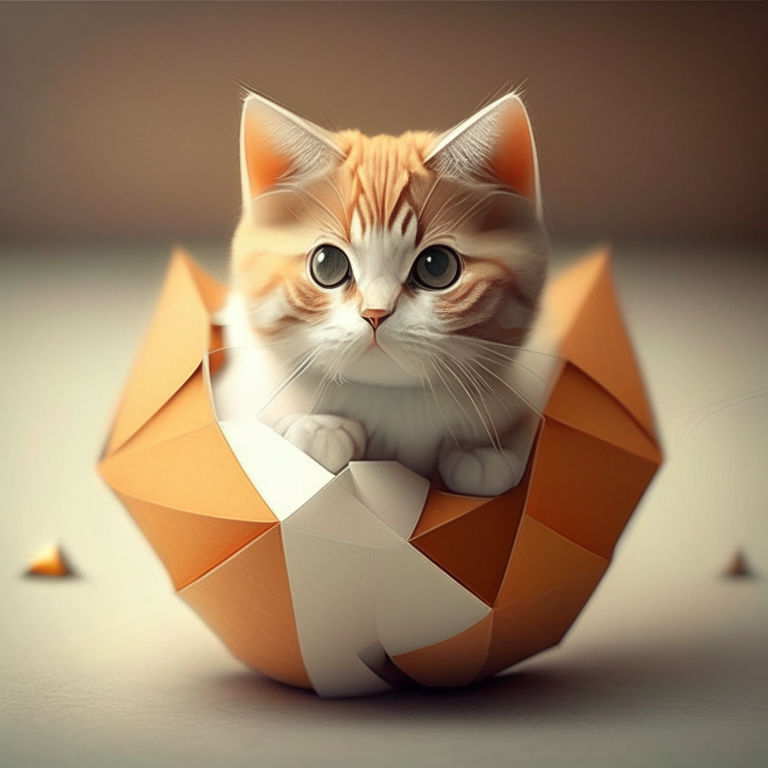 A cute cat with Origami ball