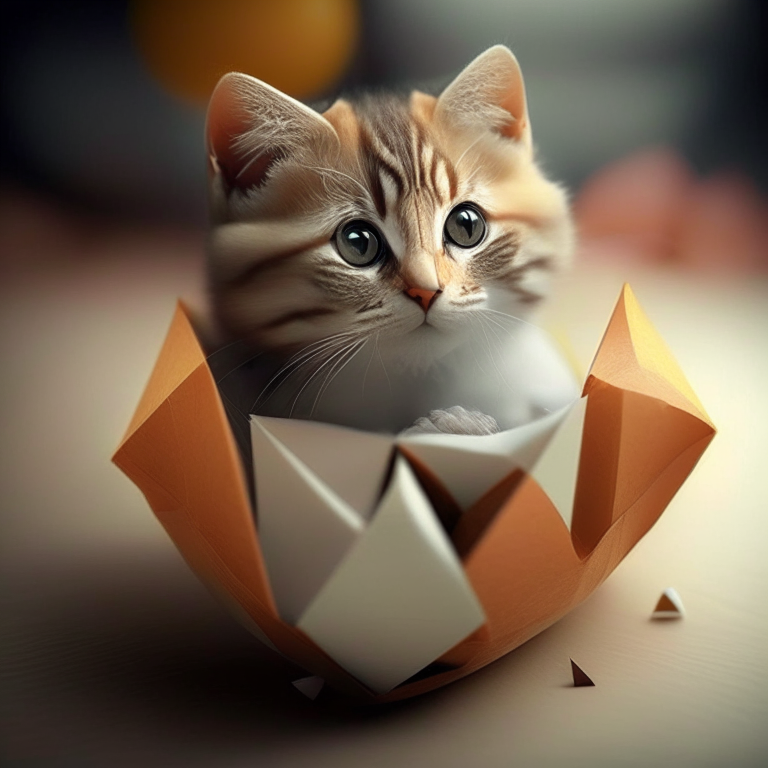 A cute cat with Origami ball enhanced photo