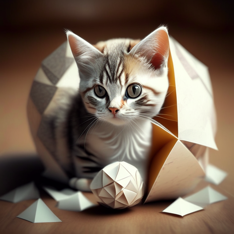 A cute cat with Origami ball enhanced photo sharp 