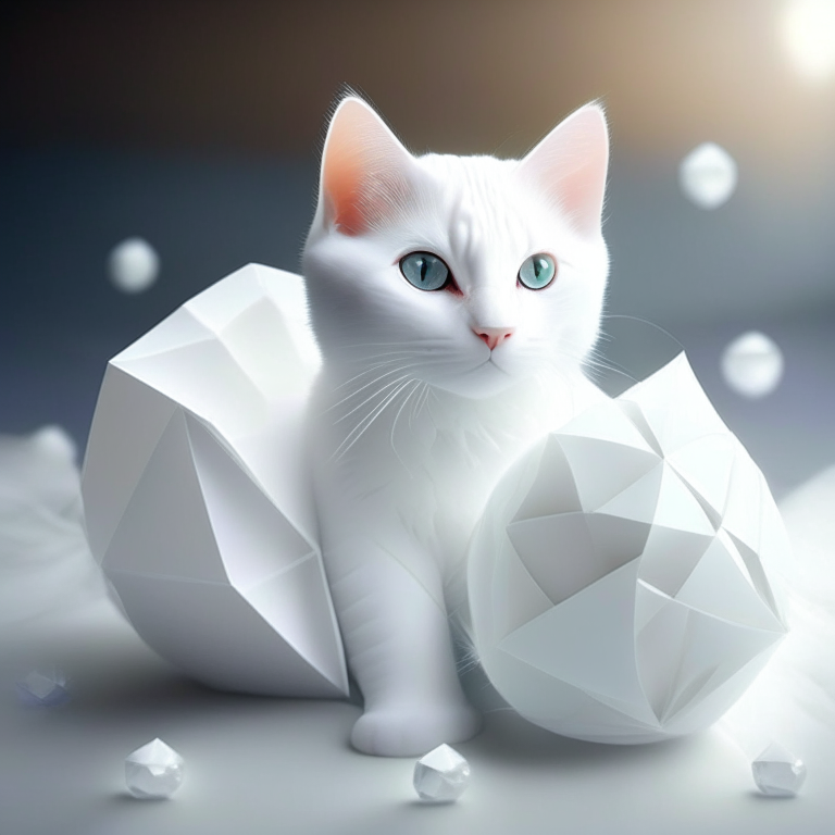 A cute white cat with white Origami ball enhanced photo  anime