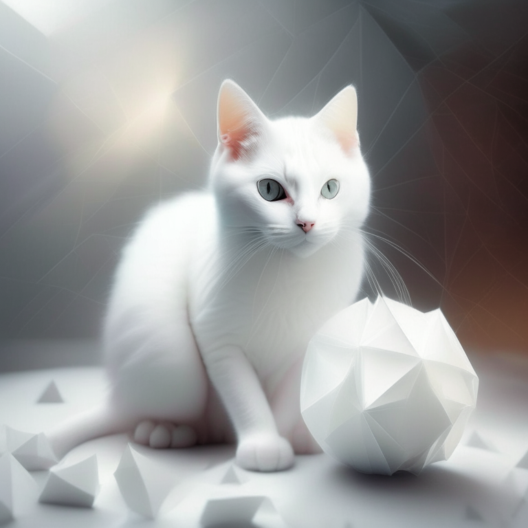 A cute white cat with white Origami ball enhanced photo  dreamy