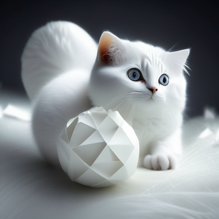 A cute cat with white Origami ball enhanced photo  