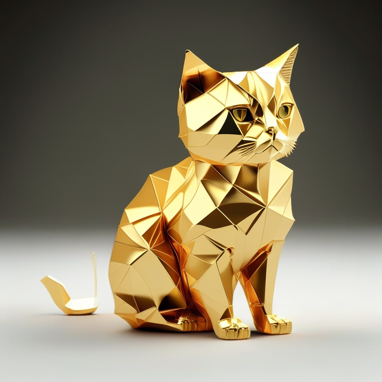 A cute origami gold British cat  detailed and enhanced 
