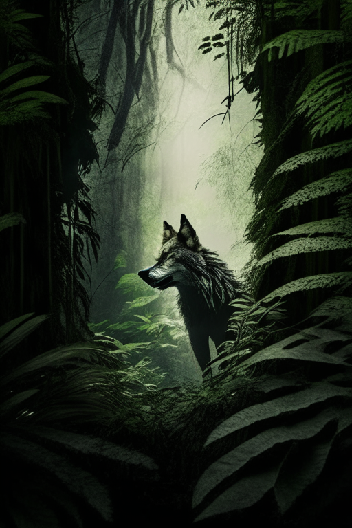 Lone Wolf facing front in jungle 