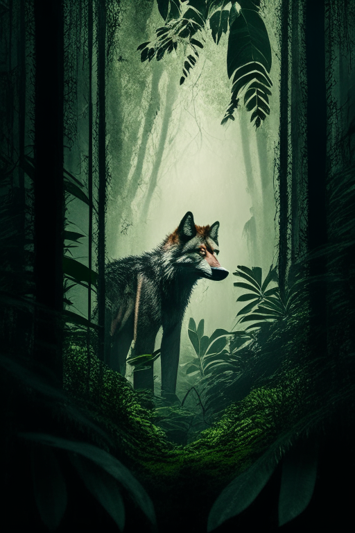 Lone Wolf facing front in jungle 