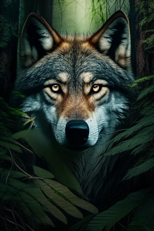 Wolf facing front in jungle 