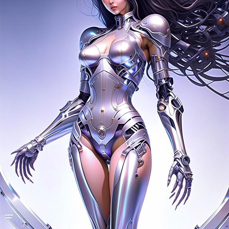 una imagen de una mujer en un traje futurista, cuerpo ginnoide, hermoso cyborg femenino seductor, cuerpo cyborg gynoide, hajime sorayama diseñado chica, hermosa cyborg hembra, estilo de hajime Sorayama, resplandor cibernético, hermosa mujer cyborg, hermosa modelo de mujer cyberpunk, hembra cyborg perfecta, cgsociety), silueta negra cyborg cybor