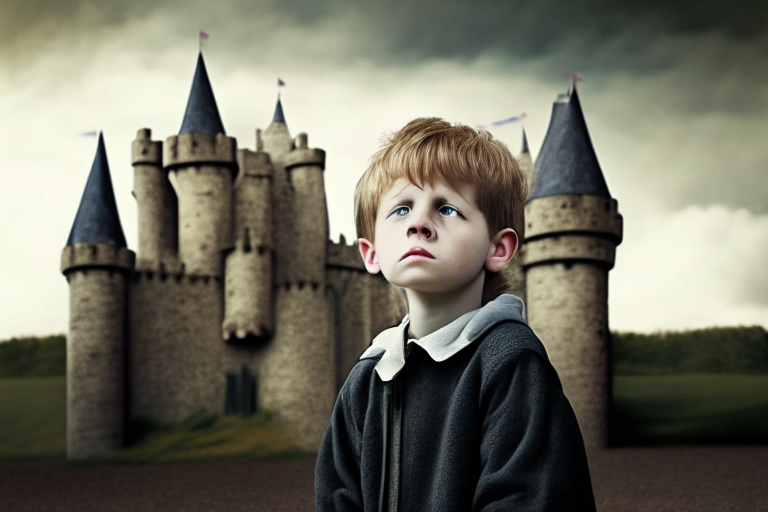 Young boy in front of the castle