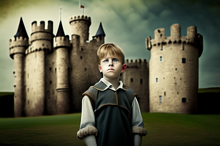 Young boy in front of the castle