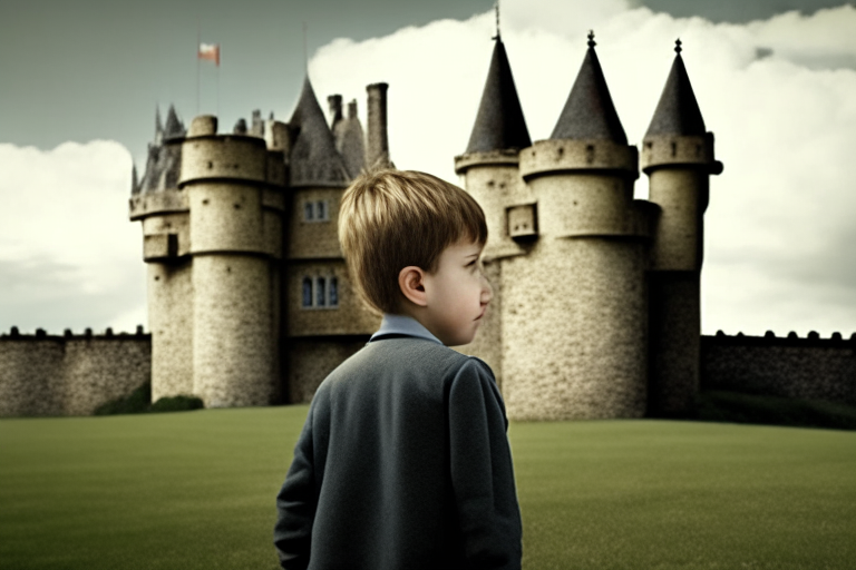 Young boy in front of the castle