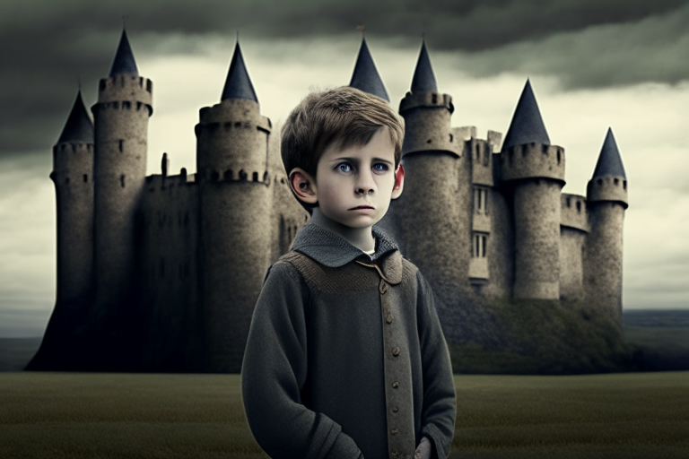 Young boy in front of the castle