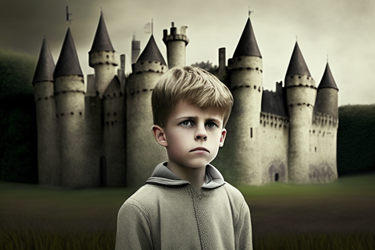 Young boy in front of the castle