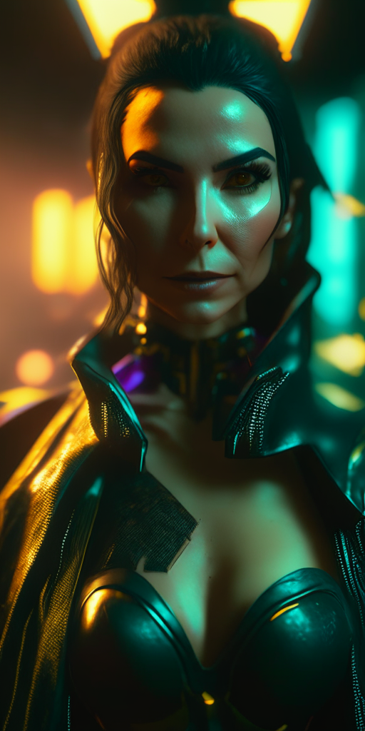 Cyberpunk 2069 Martha Higareda as a Final Boss NPC, professional photography + f 5.6 + 85mm + extremely detailed + ultra-realistic + cinematic lighting by cosmicwonder + 4k + uhd + 3d + octane render, award winning, RTX, OLED, UHD, C4D, CAD, high fidelity, masterpiece artwork, emotional, nostalgic, inspiring