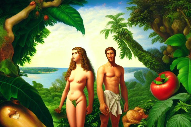 Adam and Eve in paradise