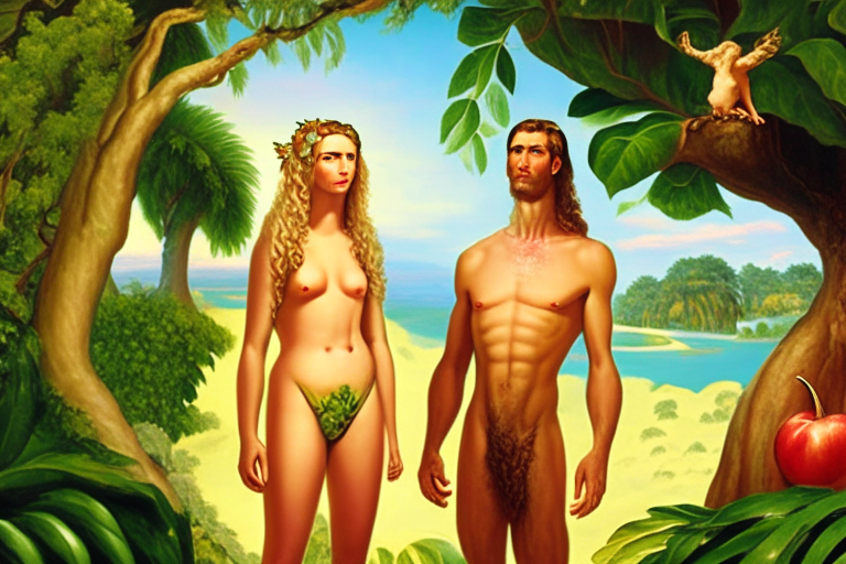 Adam and Eve in paradise
